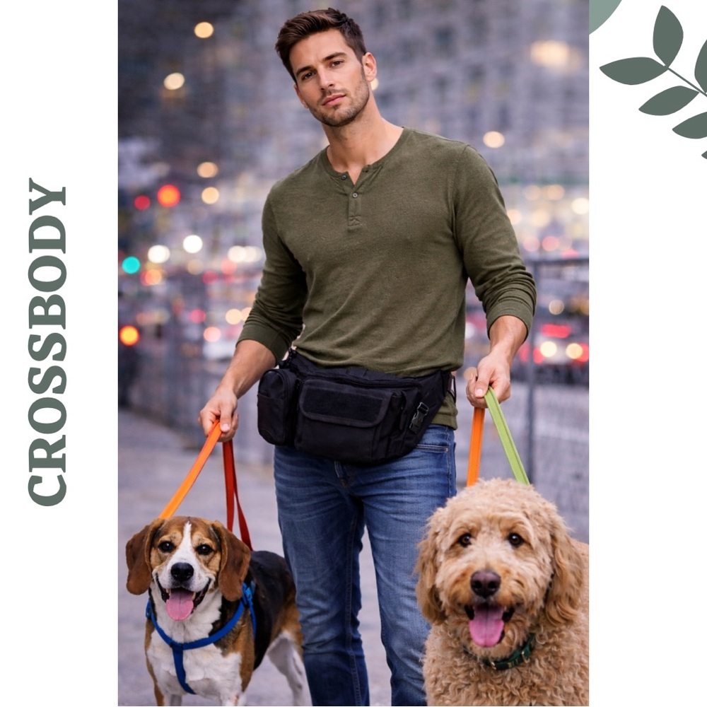 Black Canvas Utility Fanny Pack Multi Pocket Belt Bag Waist